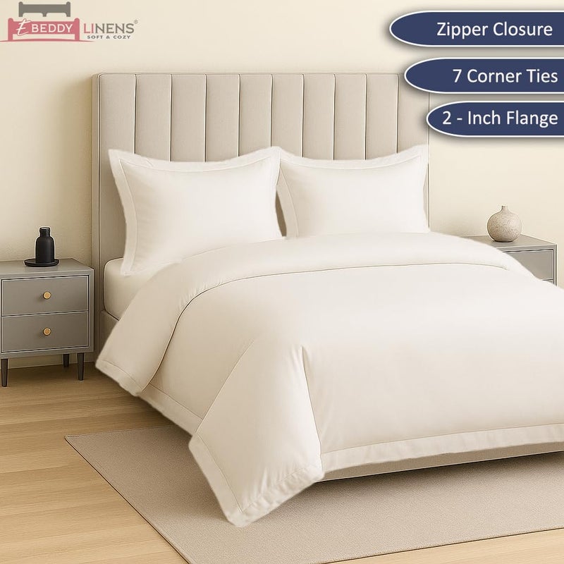 eBeddy Linens White Solid Duvet Cover Set Super King 98x108 Size Egyptian Cotton Luxury Soft & Breathable Comforter Cover with Hidden Zipper Closer & Corner Ties Durable and Fade Resistant - Image 2